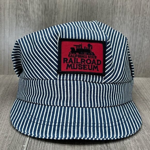 Other - California State Railroad Museum Train Conductors Hat Adult OS USA Striped Blue